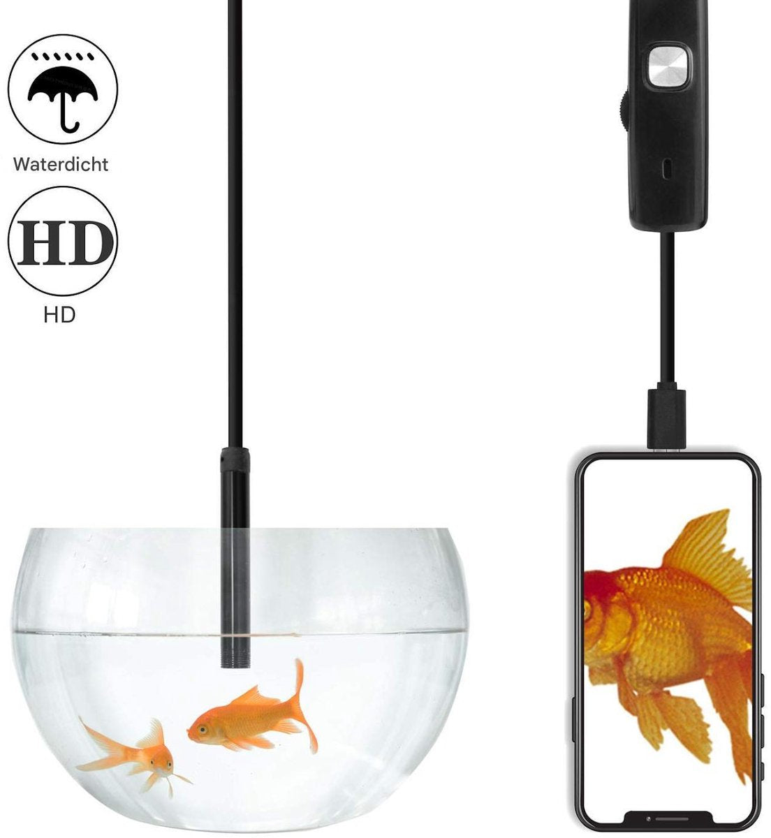 5m Endoscoop camera - 7mm kop en 5m kabel inspectiecamera - 720p HD - Te gebruiken met android telefoons of desktop (USB-A, USB-C, Micro USB), Waterdicht